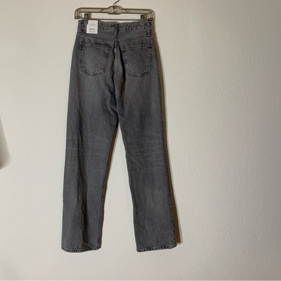 Zara womens gray mid rise full length wide leg jeans 2 NWT - Picture 5 of 11